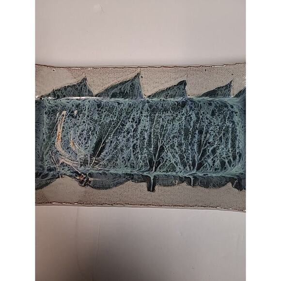 Decorative Handmade Tray Rectangle Grey Blue Leaf Design Abstract Ceramic 12 in - Picture 3 of 9